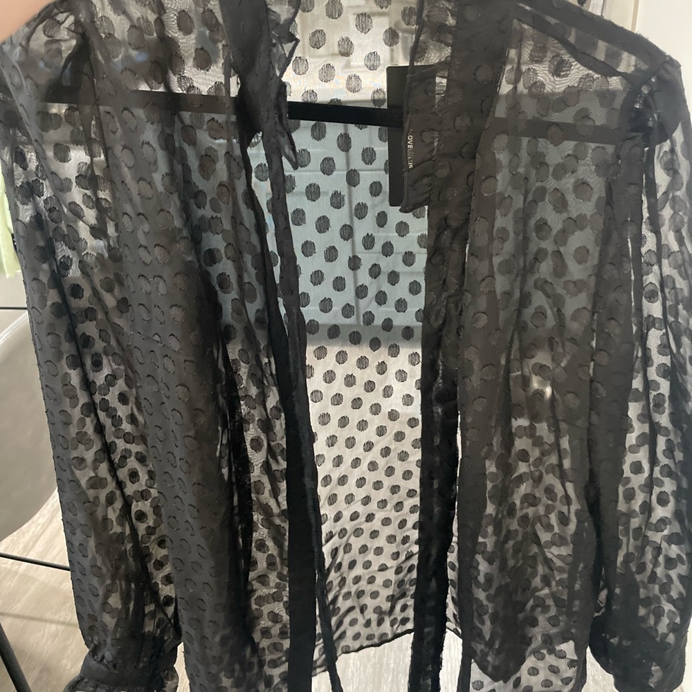 Lulu's Black Sheer Polka Dot Shirt